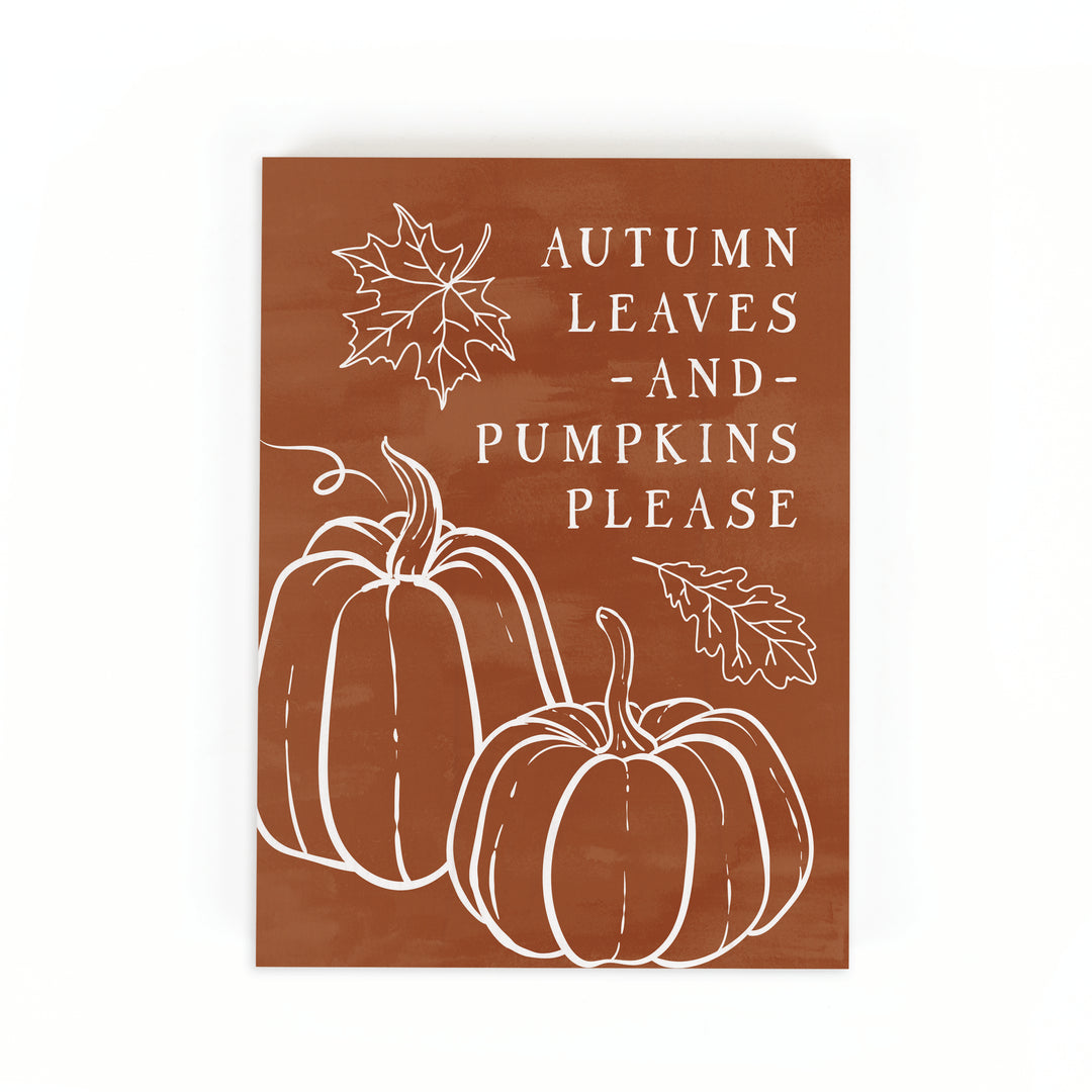 Autumn Leaves And Pumpkins Please Wood Block Décor