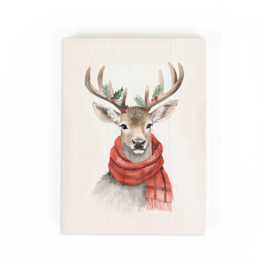 Deer With Scarf Wood Block Décor
