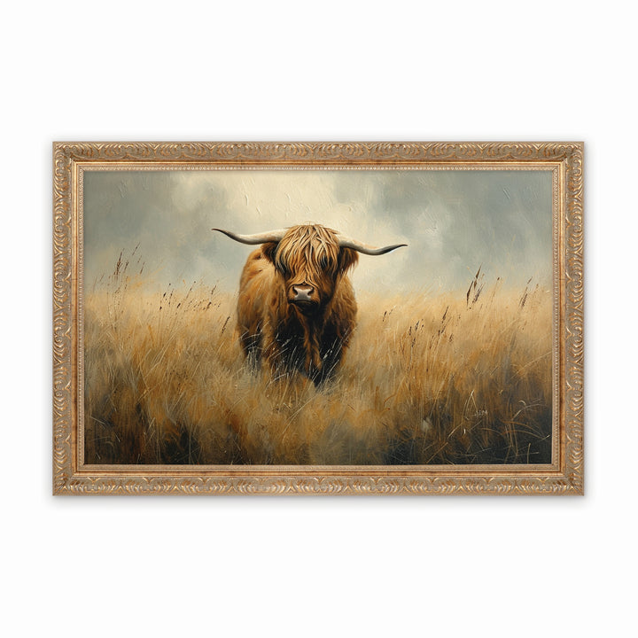 Highland Cow Gold Framed Linen