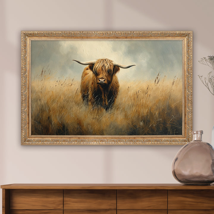 Highland Cow Gold Framed Linen