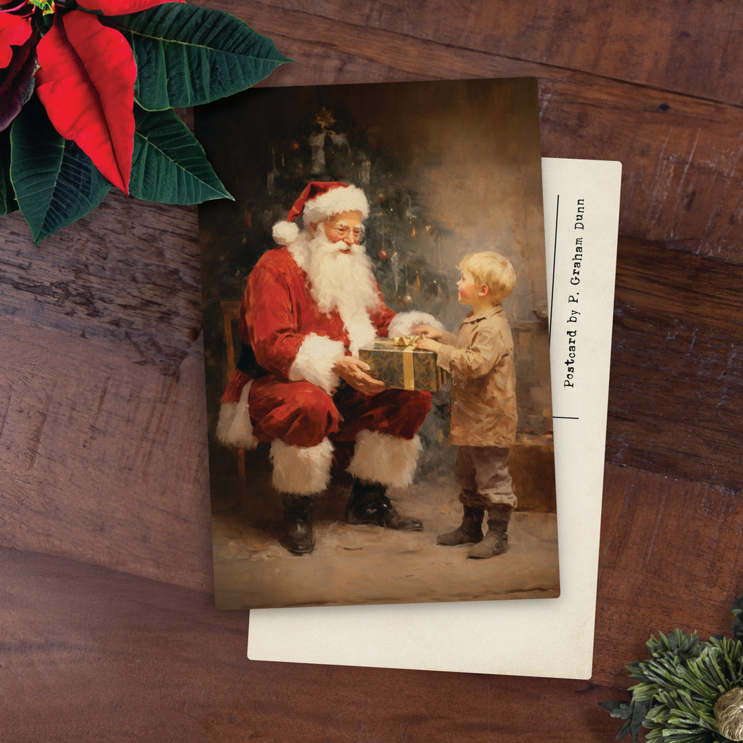 Santa With Boy Wooden Postcard