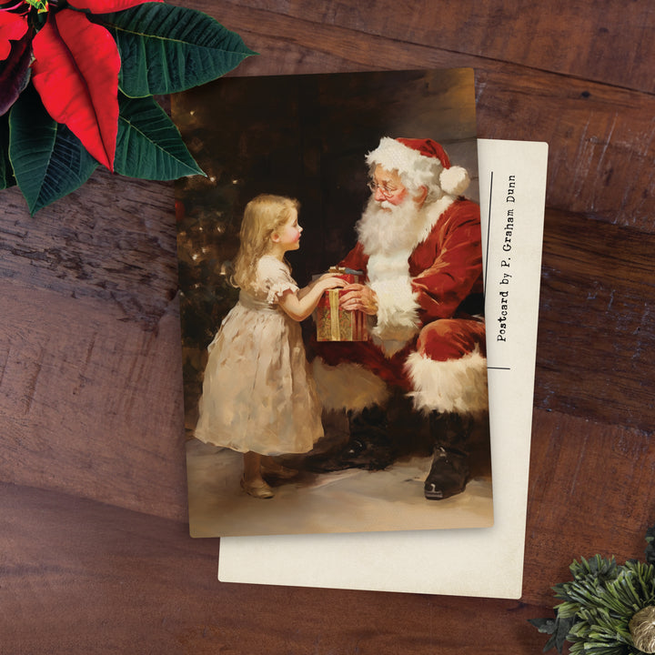 Santa With Girl Wooden Postcard