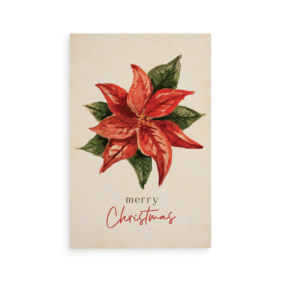 Merry Christmas Poinsettia Wooden Postcard
