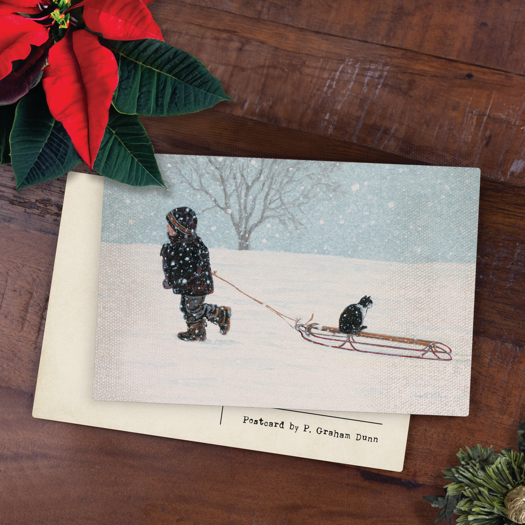 Sled Ride Wooden Postcard