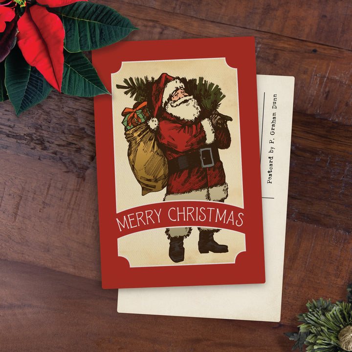 Merry Christmas Santa Wooden Postcard