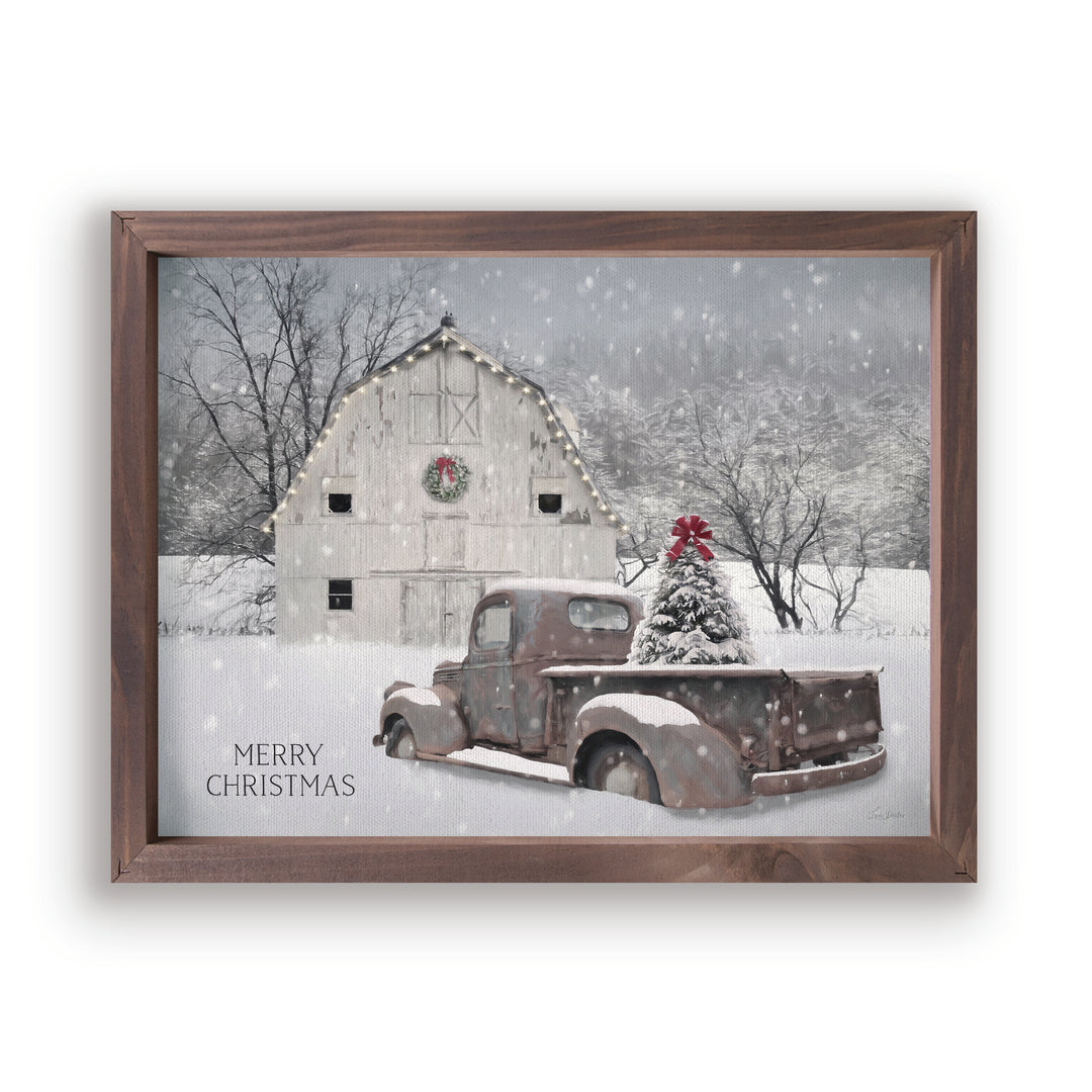 Merry Christmas Farm Scene Framed Art