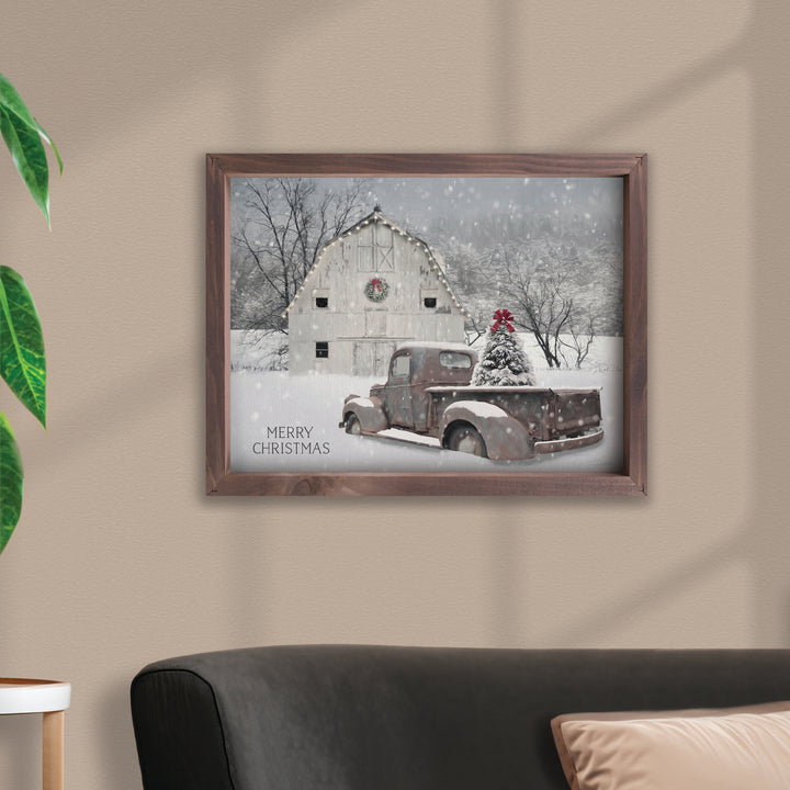 Merry Christmas Farm Scene Framed Art