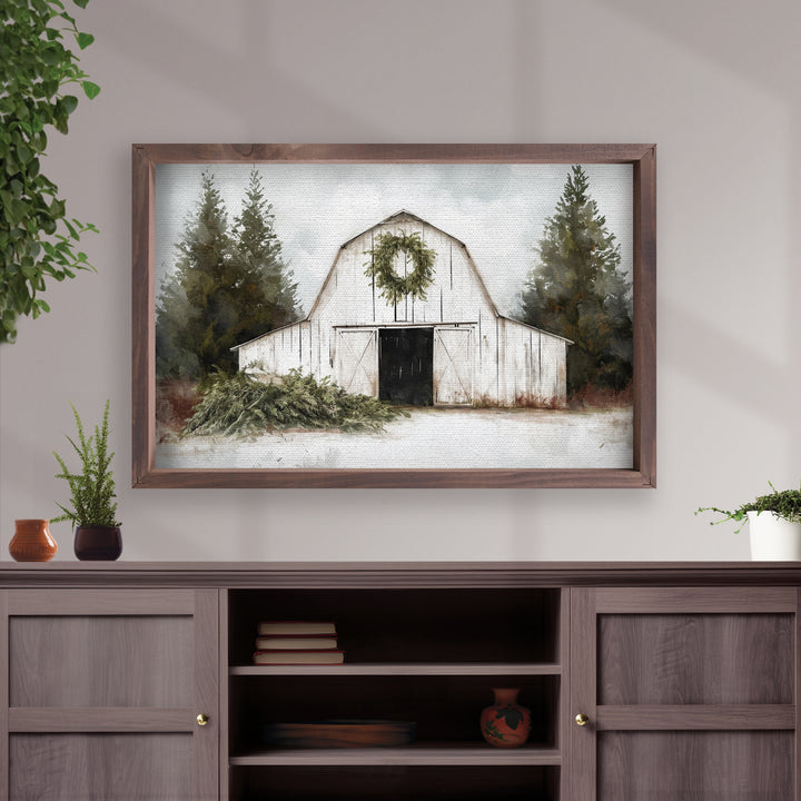 White Barn 24X16 Framed Linen