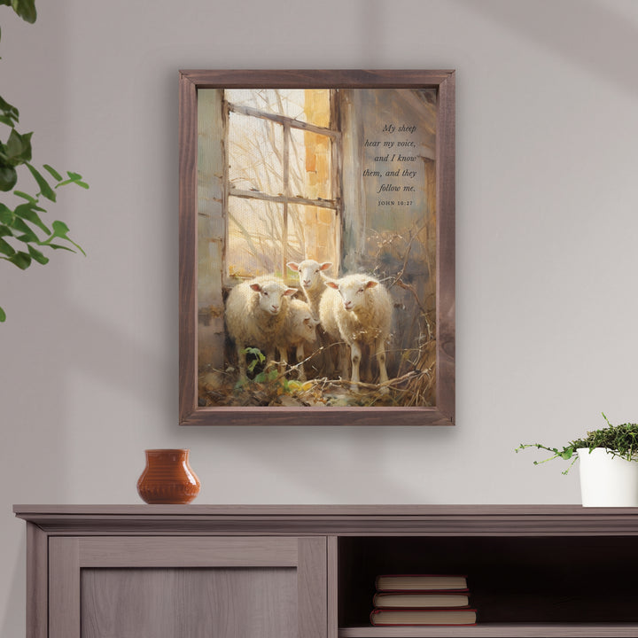 My Sheep Hear My Voice And I Know Them Framed Linen