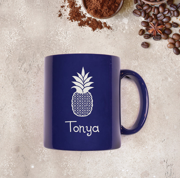 Personalized Dark Blue & White Ceramic Mug 11 oz.