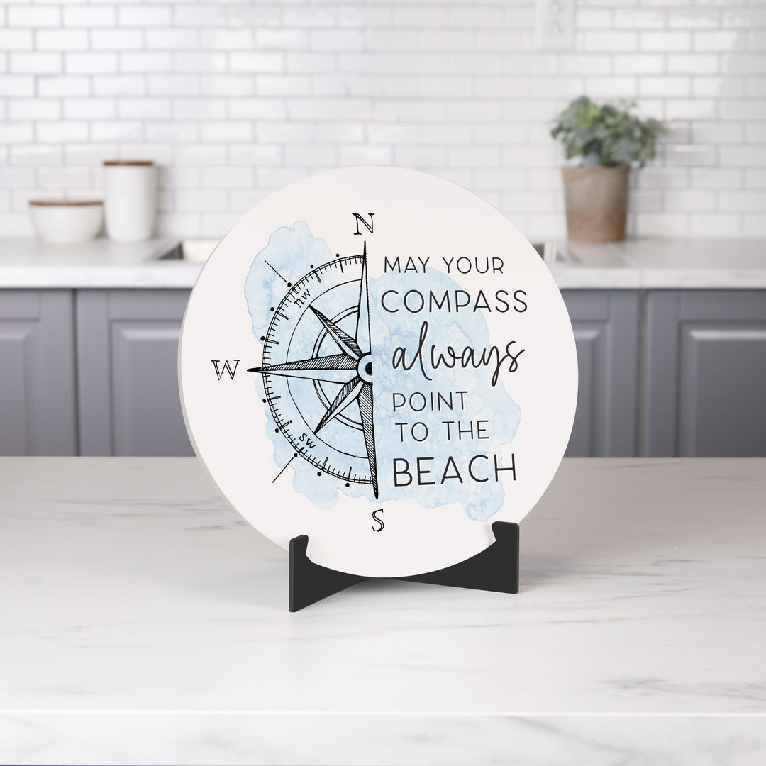 **May Your Compass Always Point to The Beach Ornate Tabletop Décor with Easel